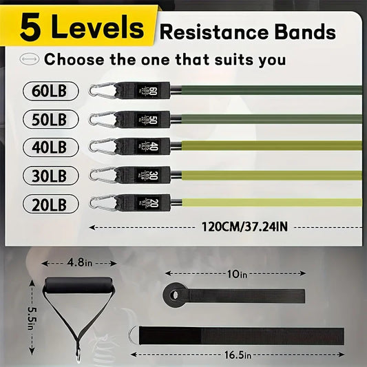 Fitness Resistance Rubber Band Yoga Elastic Band Bar Set  Pilates Training Equipment Pull Rope