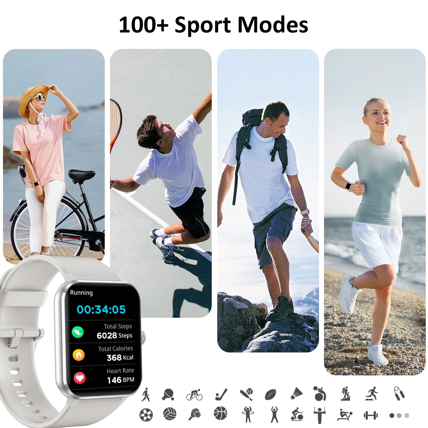 Smart Watch Bluetooth Calling 1.85” Full Touch HD Smartwatch 100+ Sport Fitness Tracking Watch with Voice Assistant