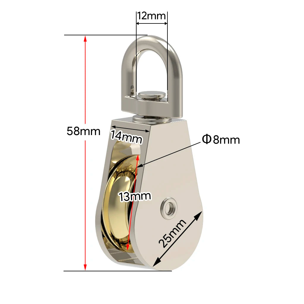 58mm Metal Pulley Zinc Alloy Fixed Pulley Crown Block and Block Lifting Rope  Set Wheel Mini Single Pulley