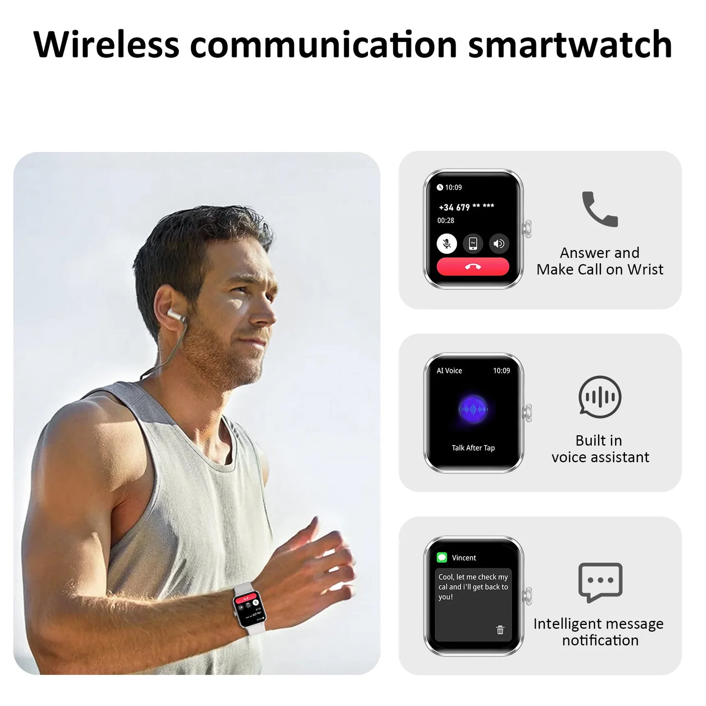 Smart Watch Bluetooth Calling 1.85” Full Touch HD Smartwatch 100+ Sport Fitness Tracking Watch with Voice Assistant