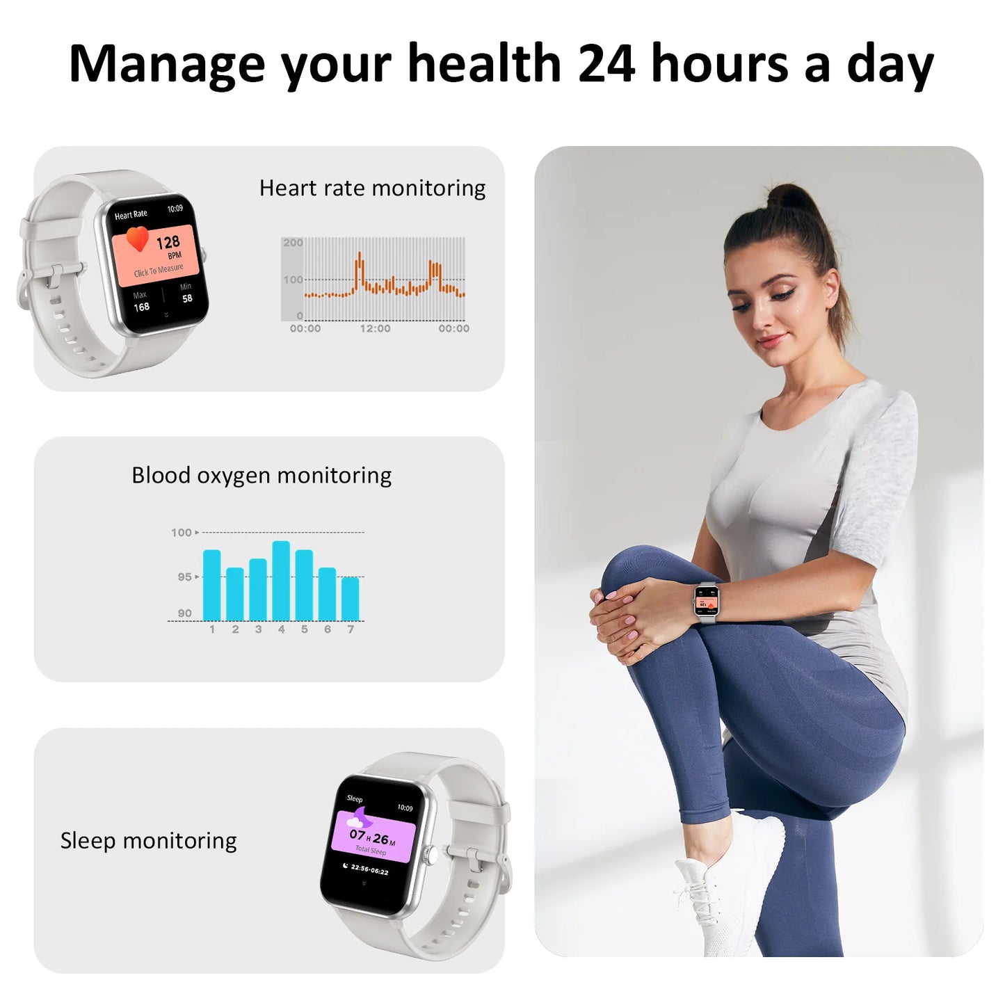 Smart Watch Bluetooth Calling 1.85” Full Touch HD Smartwatch 100+ Sport Fitness Tracking Watch with Voice Assistant